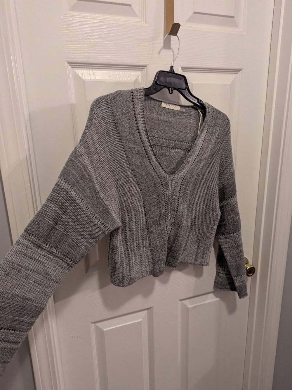 Mustard seed woven grey crop sweater - S